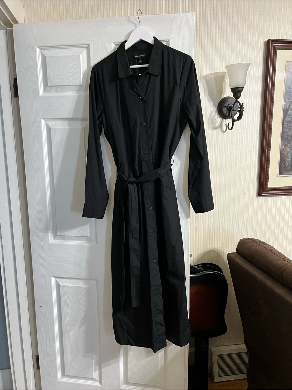 NWT Banana Republic Black Long-Sleeve Shirt Dress with Waist Tie Size Large Tall